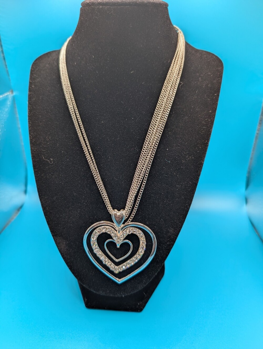 Silver Heart Pendant Necklace - Elegant Triple Heart Design